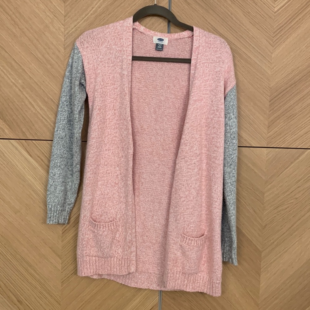 Kids Old Navy pink and grey long cardigan